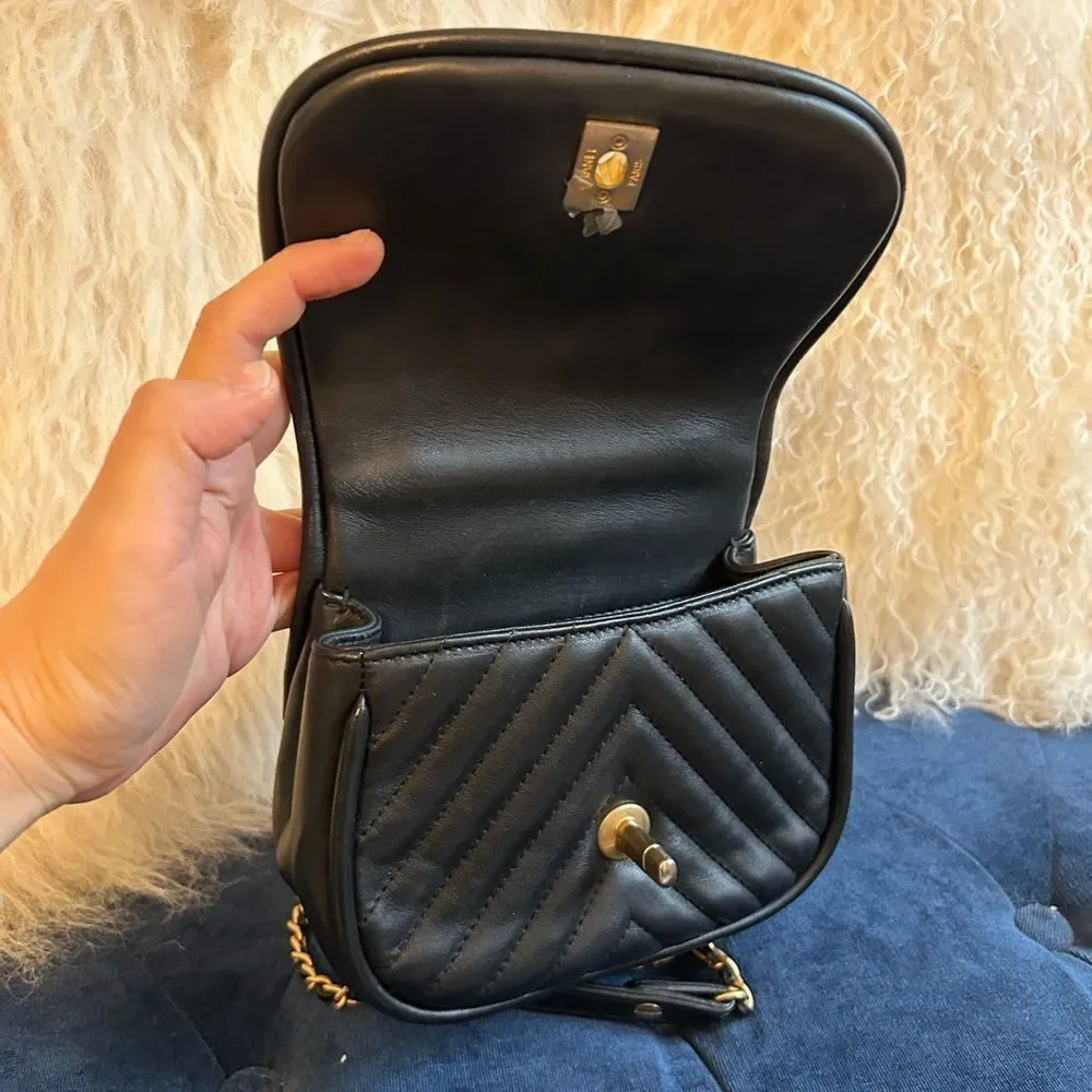 Chanel Coco Mark V-Stitch Top Handle Crossbody Chain Shoulder Bag Black